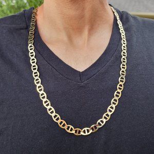 10k Solid Gold 9mm Mariner Anchor Link Chain Necklace Solid, Real Yellow Gold